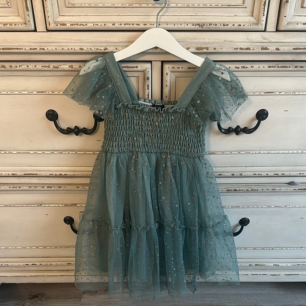 Zunie Green Tulle Dress with Gold Accents